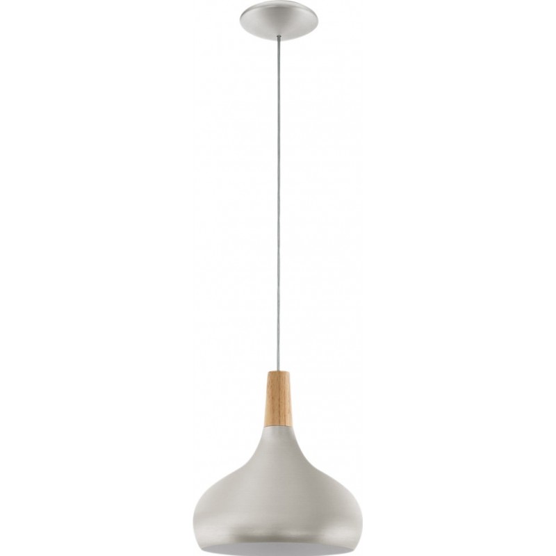 84,95 € Free Shipping | Chandelier Eglo Sabinar 60W Ø 28 cm. Steel and wood. Brown and silver Color