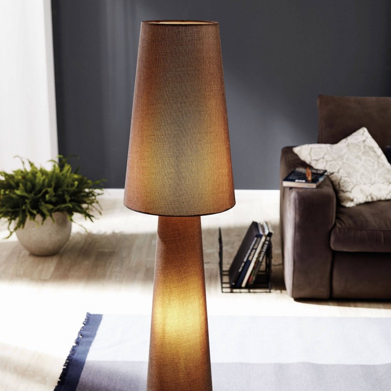 Floor lamp Eglo Carpara 120W Cylindrical Shape Ø 35 cm. Dining room, bedroom and office. Modern, sophisticated and design Style. Linen and textile. Brown Color