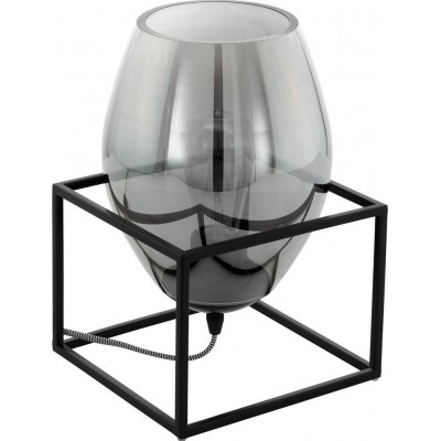 Lâmpada de mesa Eglo Olival 1 40W Forma Oval 31×20 cm. Quarto, escritório e área de trabalho. Estilo moderno, sofisticado e projeto. Aço, Vidro e Vidro fumê. Cor preto e preto transparente