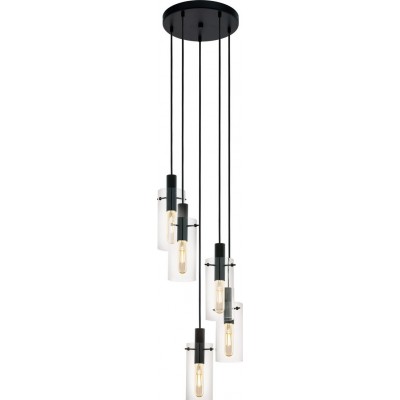 Lámpara colgante Eglo Montefino 300W Forma Cilíndrica Ø 35 cm. Salón y comedor. Estilo moderno, sofisticado y diseño. Acero y Vidrio. Color negro