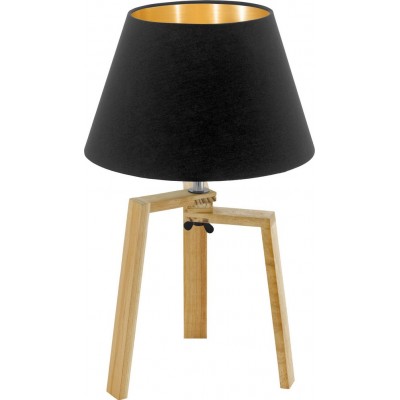 58,95 € Free Shipping | Table lamp Eglo Chietino 60W Cylindrical Shape Ø 26 cm. Bedroom, office and work zone. Retro and vintage Style. Steel, wood and textile. Golden, black and natural Color