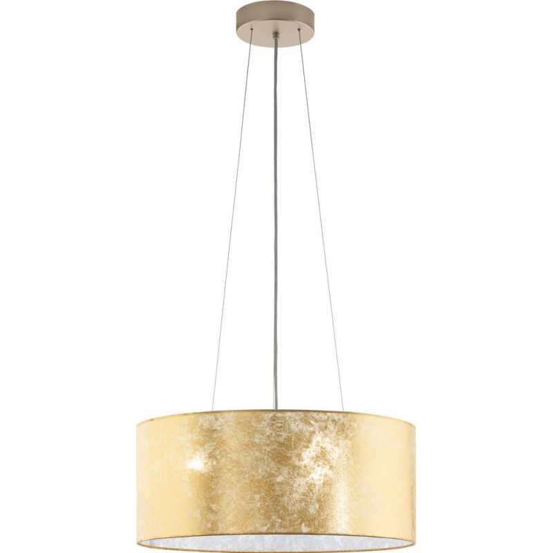 149,95 € Free Shipping | Hanging lamp Eglo Viserbella 180W Cylindrical Shape Ø 53 cm. Living room and dining room. Modern, sophisticated and design Style. Steel and textile. Champagne and golden Color