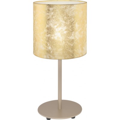 Table lamp Eglo Viserbella 60W Cylindrical Shape Ø 18 cm. Bedroom, office and work zone. Modern, sophisticated and design Style. Steel and textile. Champagne and golden Color