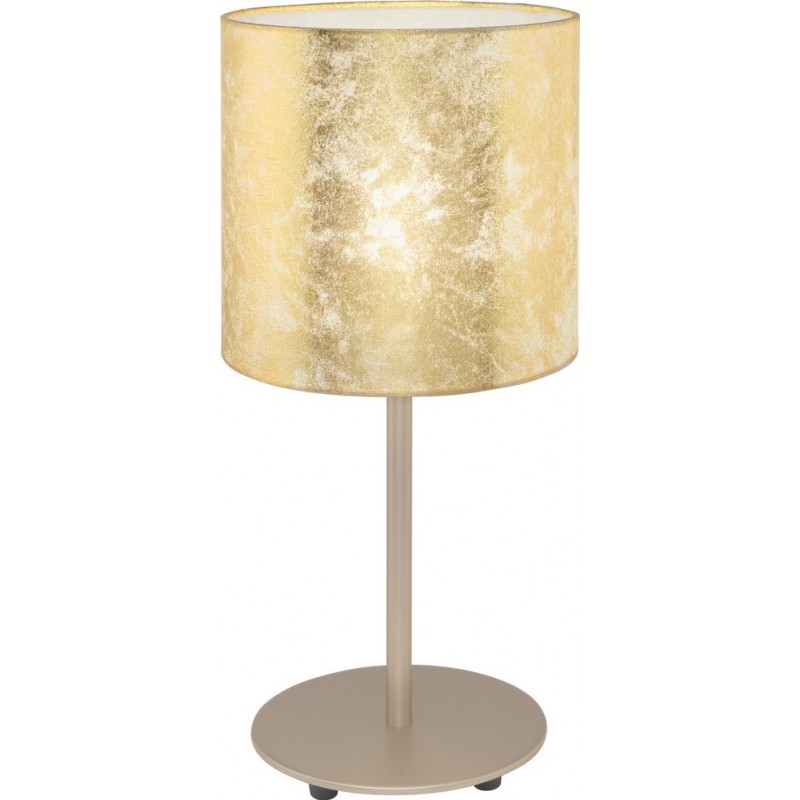 46,95 € Free Shipping | Table lamp Eglo Viserbella 60W Cylindrical Shape Ø 18 cm. Bedroom, office and work zone. Modern, sophisticated and design Style. Steel and textile. Champagne and golden Color