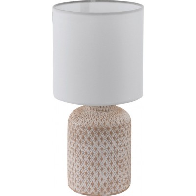 Table lamp Eglo Bellariva 40W Cylindrical Shape Ø 15 cm. Bedroom, office and work zone. Classic Style. Ceramic and textile. White and cream Color