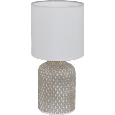 22,95 € Free Shipping | Table lamp Eglo Bellariva 40W Cylindrical Shape Ø 15 cm. Bedroom, office and work zone. Classic Style. Ceramic and textile. White and gray Color