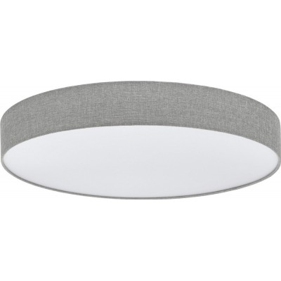 263,95 € Free Shipping | Indoor ceiling light Eglo Romao 60W 3000K Warm light. Cylindrical Shape Ø 76 cm. Living room, kitchen and bathroom. Modern Style. Steel, linen and plastic. White and gray Color