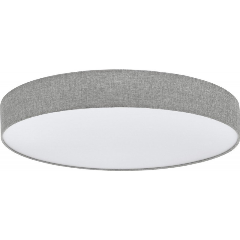 295,95 € Free Shipping | Indoor ceiling light Eglo Romao 60W 3000K Warm light. Cylindrical Shape Ø 76 cm. Living room, kitchen and bathroom. Modern Style. Steel, linen and plastic. White and gray Color