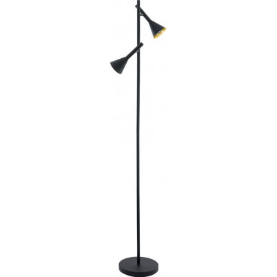 128,95 € Free Shipping | Floor lamp Eglo Cortaderas 10W Conical Shape Ø 25 cm. Dining room, bedroom and office. Modern, sophisticated and design Style. Steel. Golden and black Color