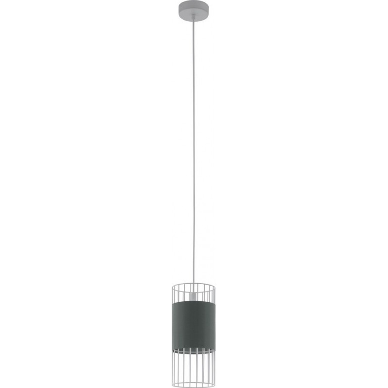 Hanging lamp Eglo Norumbega 60W Cylindrical Shape Ø 14 cm. Living room and dining room. Modern, sophisticated and design Style. Steel and textile. White and gray Color