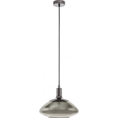 127,95 € Free Shipping | Hanging lamp Eglo Torrontes 60W Conical Shape Ø 34 cm. Living room, kitchen and dining room. Modern, sophisticated and design Style. Steel, glass and tinted glass. Black, transparent black and nickel Color