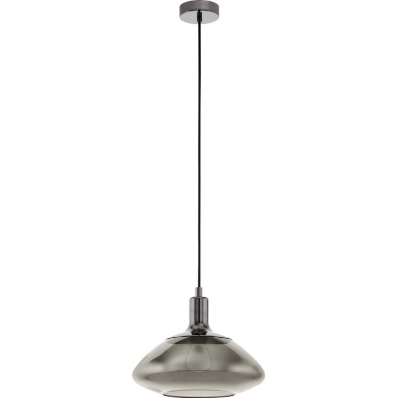 146,95 € Free Shipping | Hanging lamp Eglo Torrontes 60W Conical Shape Ø 34 cm. Living room, kitchen and dining room. Modern, sophisticated and design Style. Steel, Glass and Tinted glass. Black, transparent black and nickel Color
