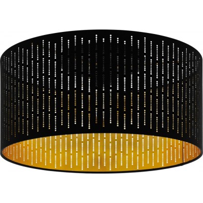 129,95 € Free Shipping | Ceiling lamp Eglo Varillas 40W Cylindrical Shape Ø 47 cm. Living room and dining room. Design Style. Steel and Textile. Golden and black Color