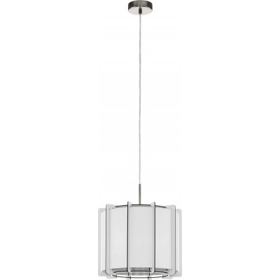 Lampe à suspension Eglo Pineta 40W Façonner Cylindrique Ø 33 cm. Salle et salle à manger. Style moderne, sophistiqué et conception. Acier, Feuille et Bois. Couleur blanc, nickel et nickel mat