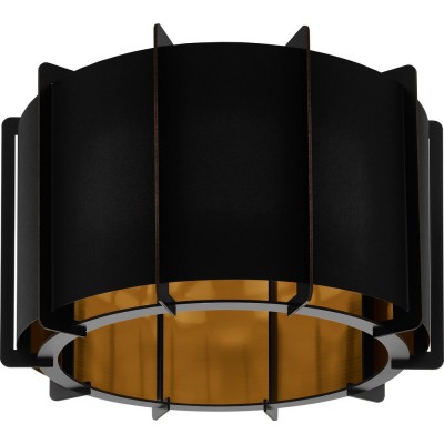 Indoor ceiling light Eglo Pineta 40W Cylindrical Shape Ø 43 cm. Living room and dining room. Sophisticated Style. Steel, sheet and wood. Golden and black Color