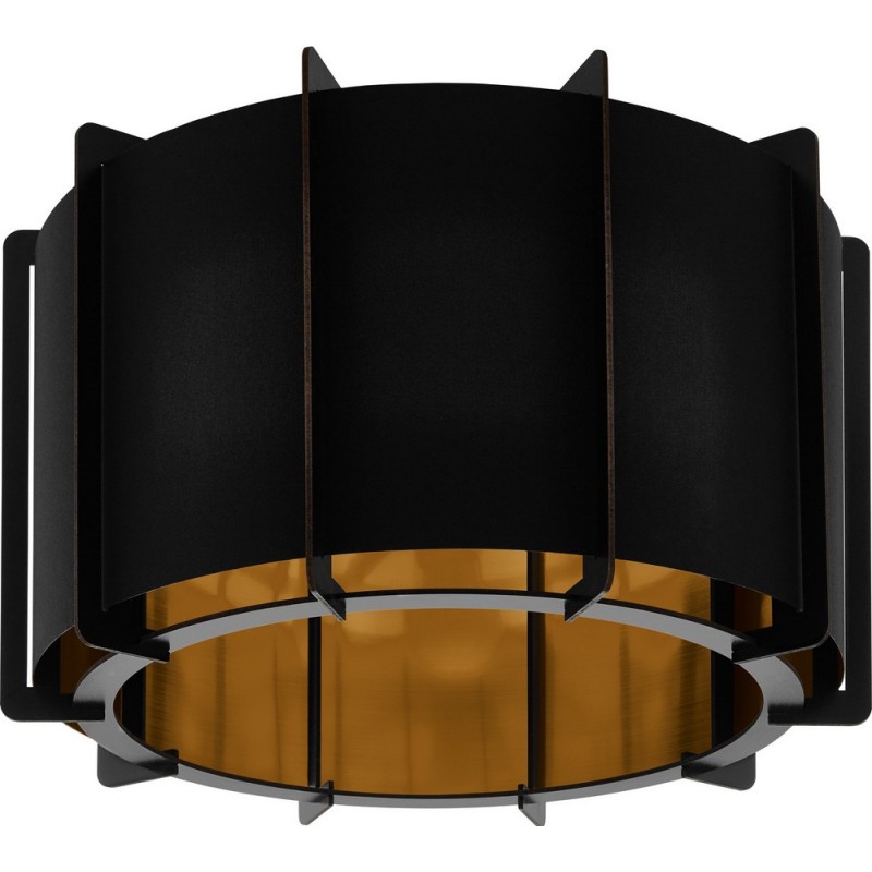 Deckenlampe Eglo Pineta 40W Zylindrisch Gestalten Ø 43 cm. Wohnzimmer und esszimmer. Anspruchsvoll Stil. Stahl, Blatt und Holz. Golden und schwarz Farbe