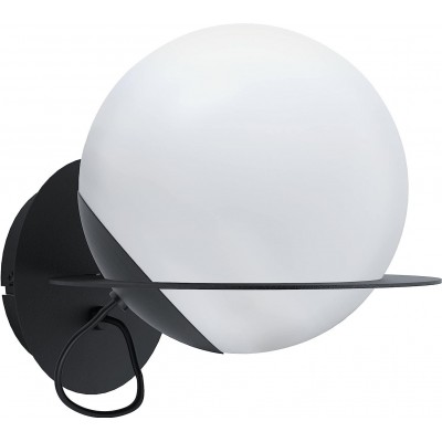 82,95 € Free Shipping | Indoor wall light Eglo Sabalete 40W Spherical Shape 22×21 cm. Bedroom and lobby. Modern and design Style. Steel, glass and opal glass. White and black Color