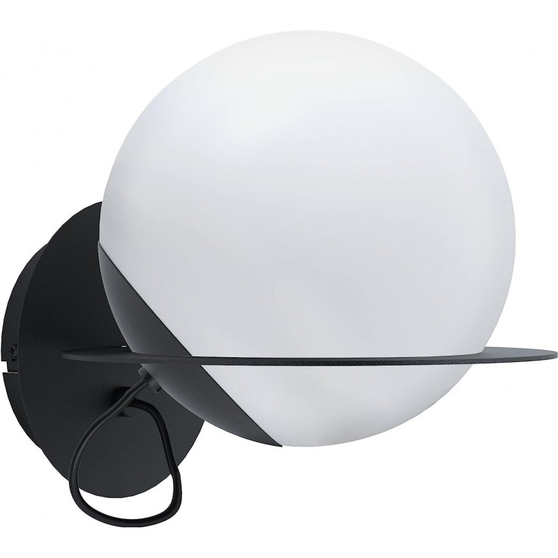 69,95 € Free Shipping | Indoor wall light Eglo Sabalete 40W Spherical Shape 22×21 cm. Bedroom and lobby. Modern and design Style. Steel, Glass and Opal glass. White and black Color