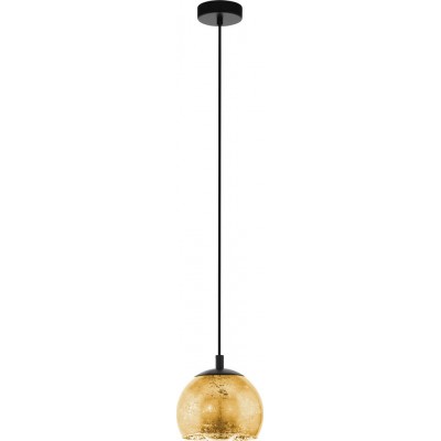73,95 € Free Shipping | Hanging lamp Eglo Albaraccin 40W Spherical Shape Ø 19 cm. Living room and dining room. Rustic, retro and vintage Style. Steel and Glass. Golden and black Color