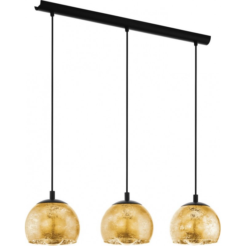 204,95 € Free Shipping | Hanging lamp Eglo Albaraccin 120W Extended Shape 110×78 cm. Living room and dining room. Rustic, retro and vintage Style. Steel and glass. Golden and black Color