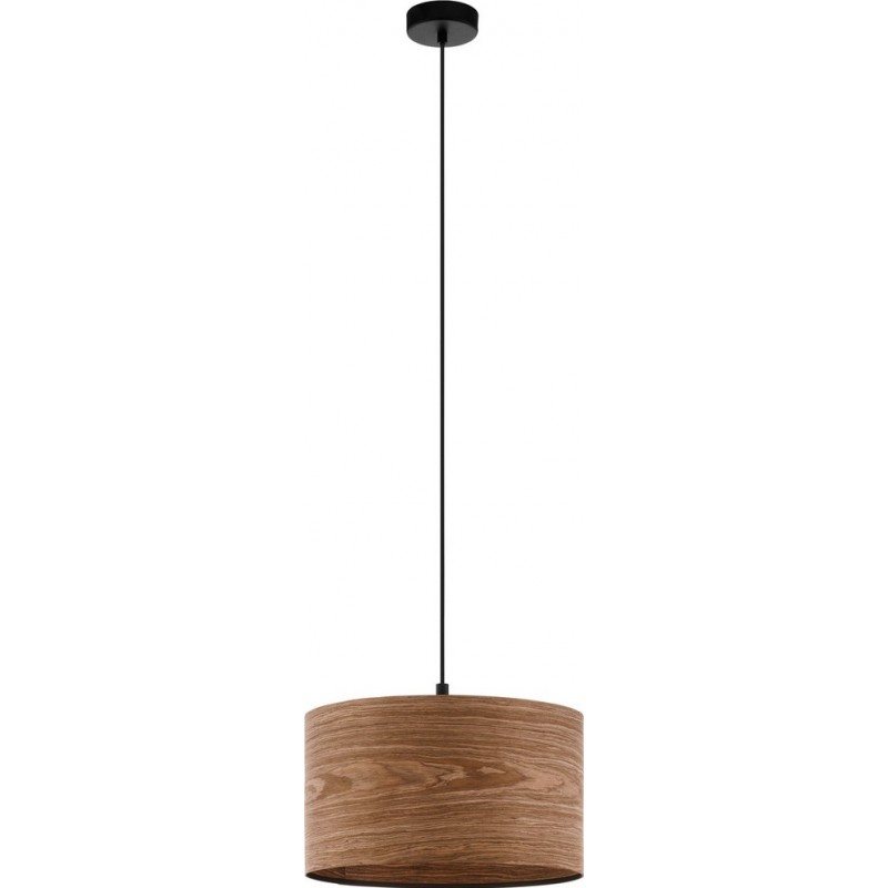 Hanging lamp Eglo Cannafesca 40W Cylindrical Shape Ø 38 cm. Living room and dining room. Rustic, retro and vintage Style. Steel and wood. Brown and black Color