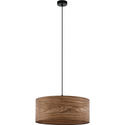 Hanging lamp Eglo Cannafesca 30W Cylindrical Shape Ø 53 cm. Living room and dining room. Rustic, retro and vintage Style. Steel and wood. Brown and black Color