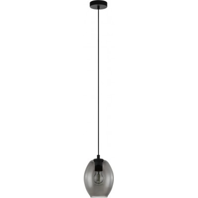 39,95 € Free Shipping | Hanging lamp Eglo Cadaques 40W Oval Shape Ø 18 cm. Living room and dining room. Modern, sophisticated and design Style. Steel, glass and tinted glass. Black and transparent black Color