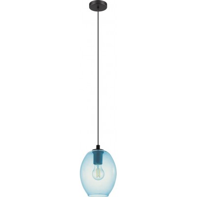 Hanging lamp Eglo Cadaques 40W Oval Shape Ø 18 cm. Living room and dining room. Modern, sophisticated and design Style. Steel and glass. Black and Color