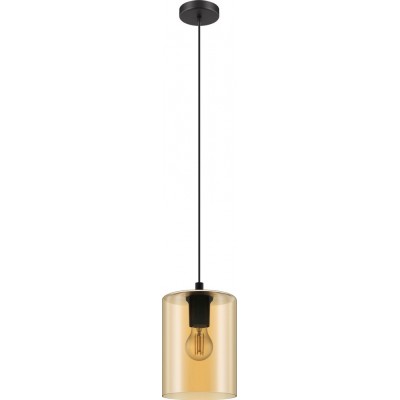 Hanging lamp Eglo Cadaques 1 40W Cylindrical Shape Ø 16 cm. Living room and dining room. Modern, sophisticated and design Style. Steel and glass. Orange and black Color