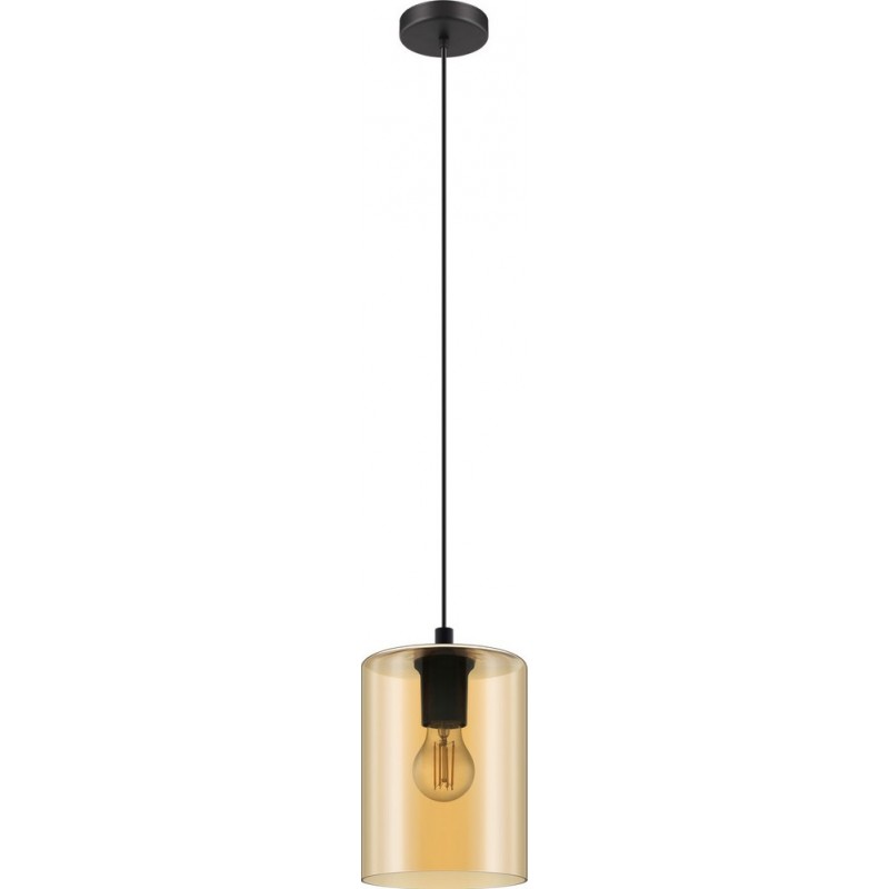 Lámpara colgante Eglo Cadaques 1 40W Forma Cilíndrica Ø 16 cm. Salón y comedor. Estilo moderno, sofisticado y diseño. Acero y Vidrio. Color naranja y negro
