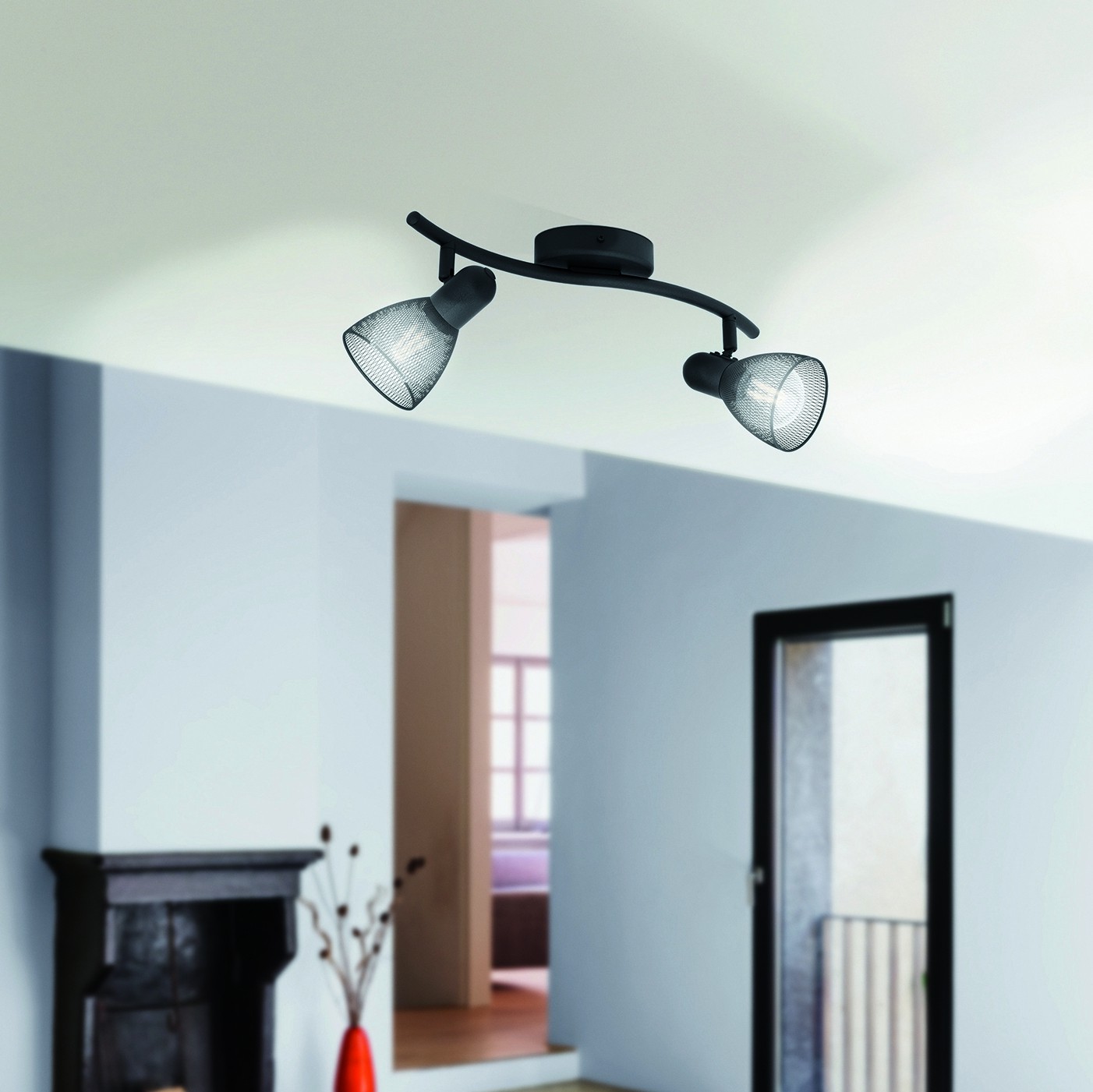 36,95 € Free Shipping | Ceiling lamp Eglo Carovigno 80W 37×15 cm. Steel. Black Color