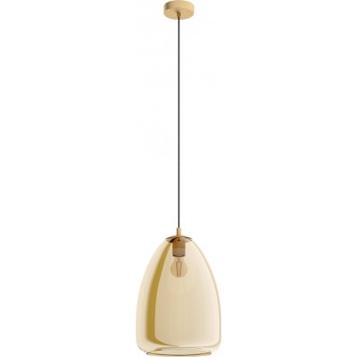 Lámpara colgante Eglo Alobrase 40W Forma Cilíndrica Ø 30 cm. Salón y comedor. Estilo moderno, sofisticado y diseño. Acero. Color dorado, latón y naranja
