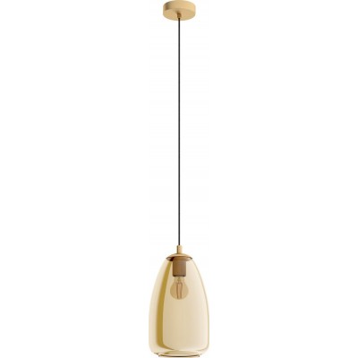 Lámpara colgante Eglo Alobrase 40W Forma Cilíndrica Ø 20 cm. Salón y comedor. Estilo moderno, sofisticado y diseño. Acero. Color dorado, latón y naranja