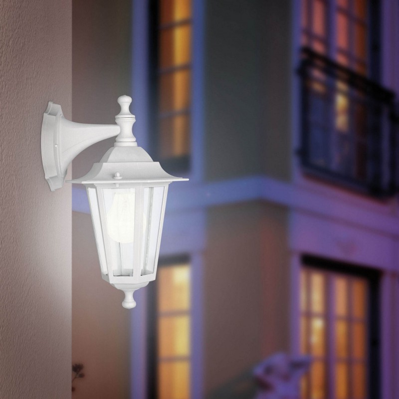19,95 € Free Shipping | Outdoor wall light Eglo Laterna 5 60W Conical Shape 35×17 cm. Terrace, garden and pool. Retro, vintage and design Style. Aluminum and Glass. White Color