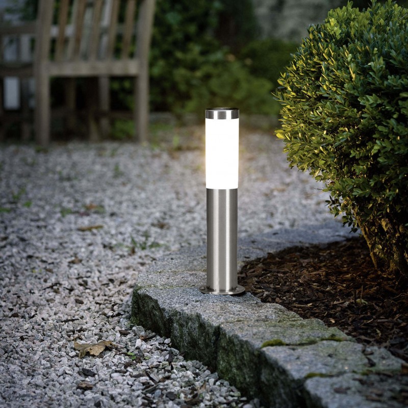 27,95 € Free Shipping | Streetlight Eglo Helsinki 12W Cylindrical Shape Ø 7 cm. Floor lamp Terrace, garden and pool. Modern and design Style. Steel, stainless steel and plastic. Stainless steel, white and silver Color