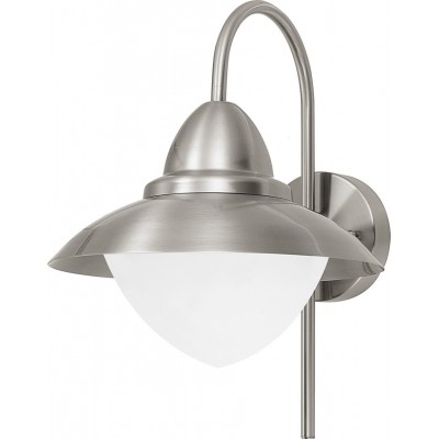 88,95 € Free Shipping | Outdoor wall light Eglo Sidney 60W Conical Shape Ø 27 cm. Terrace, garden and pool. Retro, vintage and design Style. Steel, stainless steel and glass. Stainless steel, white and silver Color