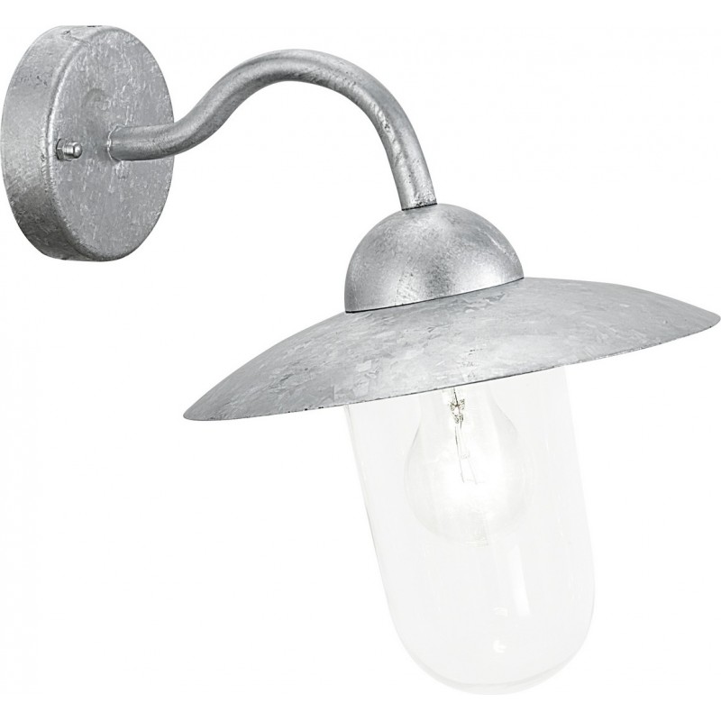 65,95 € Free Shipping | Outdoor wall light Eglo Milton 60W Conical Shape 31 cm. Terrace, garden and pool. Retro, vintage and design Style. Steel and Glass. Silver Color