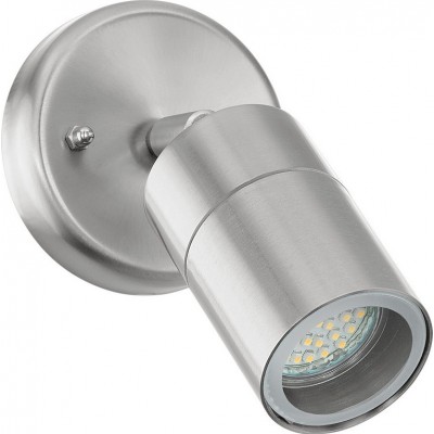 Outdoor wall light Eglo Stockholm 1 5W Cylindrical Shape Ø 10 cm. Terrace, garden and pool. Modern and design Style. Steel, stainless steel and glass. Stainless steel and silver Color