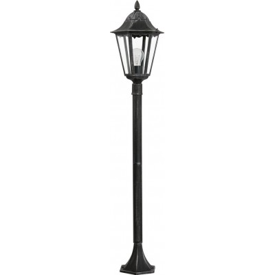 Streetlight Eglo Navedo 60W Conical Shape Ø 23 cm. Floor lamp Terrace, garden and pool. Retro and vintage Style. Aluminum and glass. Black and silver Color