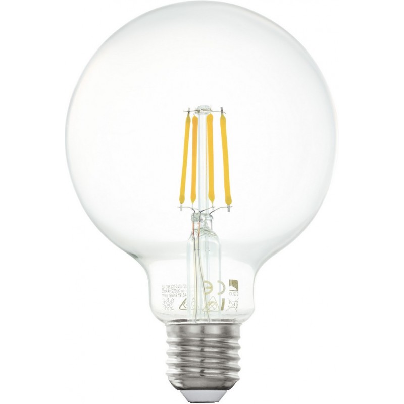 8,95 € Free Shipping | LED light bulb Eglo LM LED E27 4W E27 LED G95 2700K Very warm light. Spherical Shape Ø 9 cm. Glass