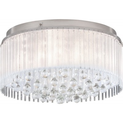 Ceiling lamp Eglo Montesilvano 18W Cylindrical Shape Ø 46 cm. Living room and dining room. Classic Style. Steel, Sheet and Glass. Plated chrome and silver Color