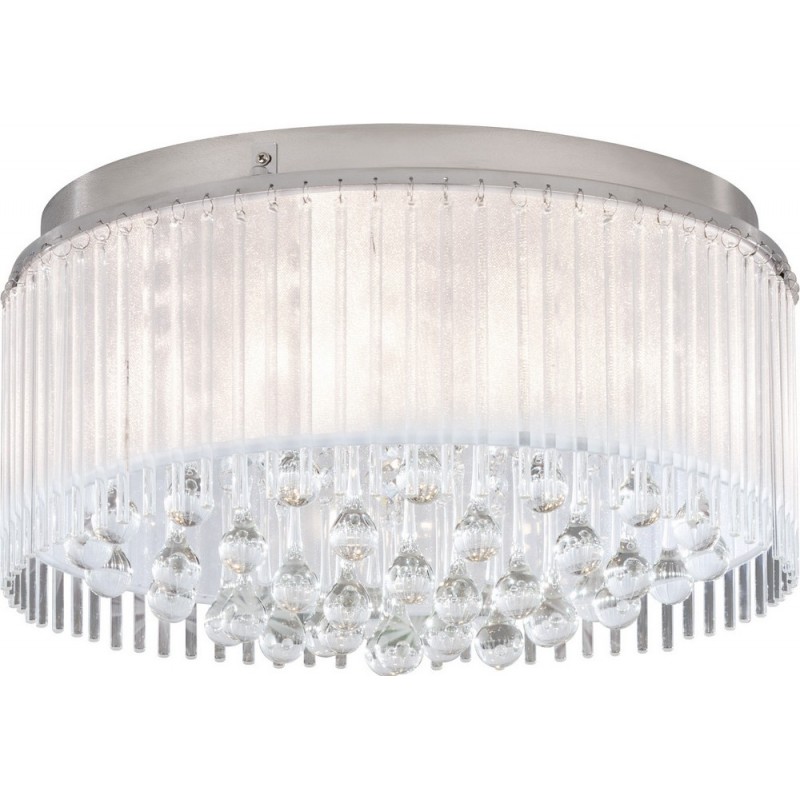 309,95 € Free Shipping | Ceiling lamp Eglo Montesilvano 18W Cylindrical Shape Ø 46 cm. Living room and dining room. Classic Style. Steel, Sheet and Glass. Plated chrome and silver Color
