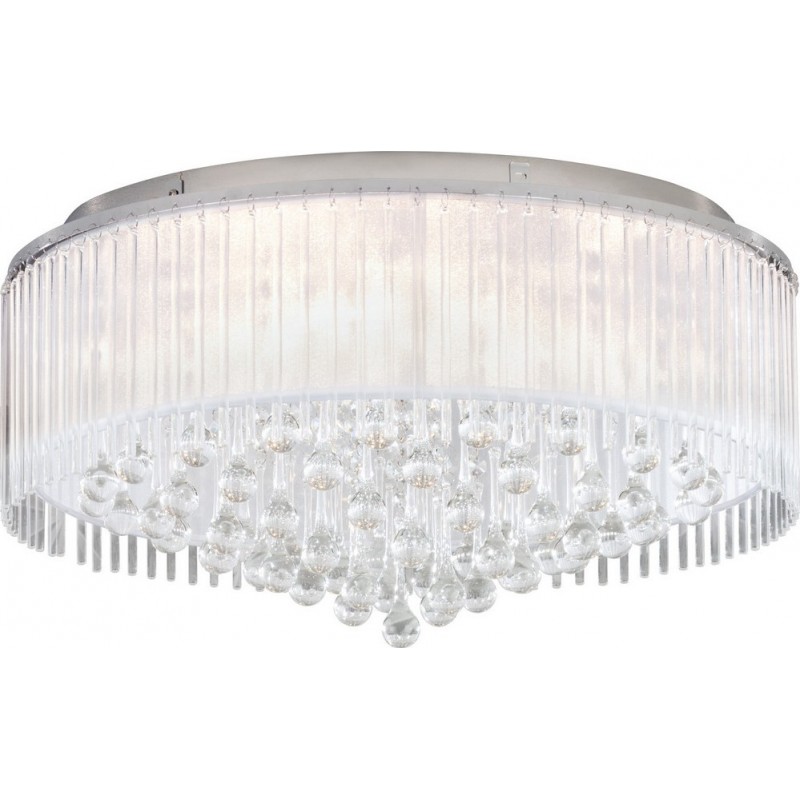 429,95 € Free Shipping | Ceiling lamp Eglo Montesilvano 24W Cylindrical Shape Ø 59 cm. Living room and dining room. Classic Style. Steel, Sheet and Glass. Plated chrome and silver Color
