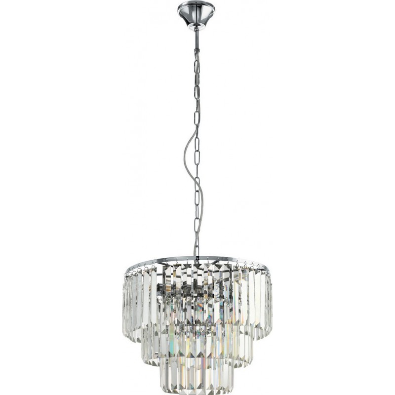 449,95 € Free Shipping | Hanging lamp Eglo Agrigento 200W Cylindrical Shape Ø 38 cm. Living room and dining room. Retro, vintage and sophisticated Style. Steel and Crystal. Plated chrome and silver Color