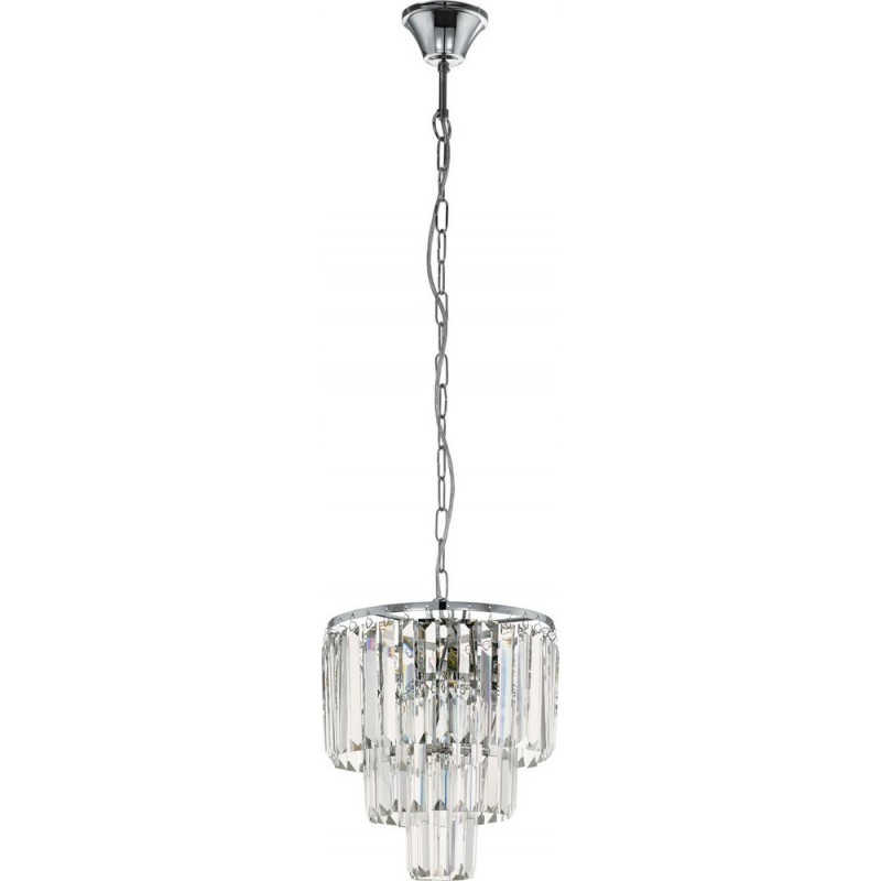 299,95 € Free Shipping | Hanging lamp Eglo Agrigento 160W Pyramidal Shape Ø 28 cm. Living room and dining room. Retro and vintage Style. Steel and Crystal. Plated chrome and silver Color