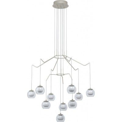 Chandelier Eglo Rovigana 33W 3000K Warm light. Angular Shape Ø 67 cm. Living room and dining room. Design and cool Style. Steel, Glass and Opal glass. White and champagne Color