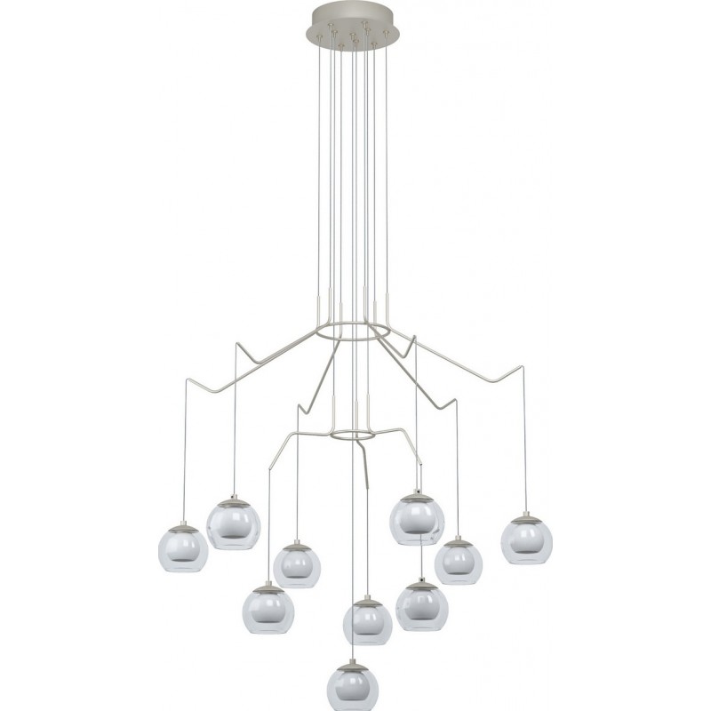 439,95 € Free Shipping | Chandelier Eglo Rovigana 33W 3000K Warm light. Angular Shape Ø 67 cm. Living room and dining room. Design and cool Style. Steel, Glass and Opal glass. White and champagne Color