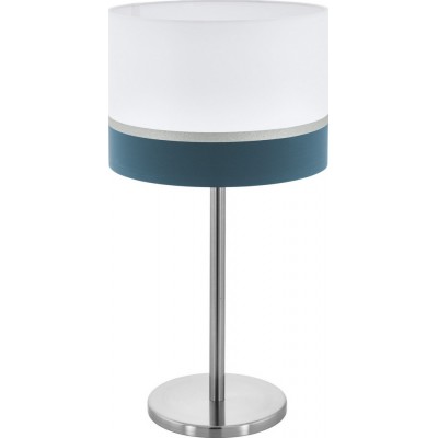 83,95 € Free Shipping | Table lamp Eglo Stars of Light Spaltini 60W Cylindrical Shape Ø 35 cm. Bedroom, office and work zone. Classic Style. Steel and textile. Blue, white, nickel, matt nickel and silver Color