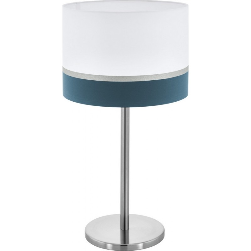 89,95 € Free Shipping | Table lamp Eglo Stars of Light Spaltini 60W Cylindrical Shape Ø 35 cm. Bedroom, office and work zone. Classic Style. Steel and textile. Blue, white, nickel, matt nickel and silver Color