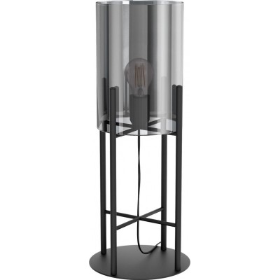 96,95 € Free Shipping | Table lamp Eglo Glastonbury 28W Cylindrical Shape Ø 20 cm. Bedroom, office and work zone. Modern, design and cool Style. Steel. Black and transparent black Color